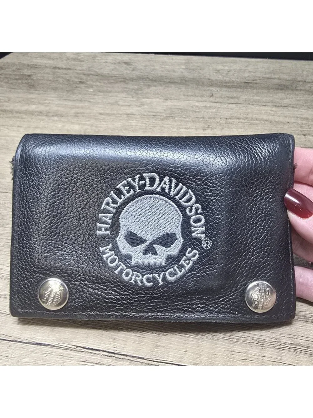 Men's Harley Davidson Tri Fold Snap Folding Wallet Pebble Leather Vintage